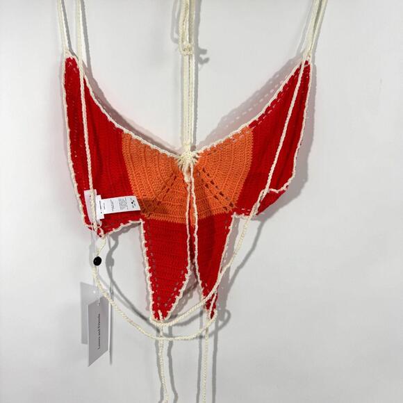 Lovers and Friends Women’s Size Medium Red Orange Butterfly Crochet Top New - Picture 7 of 7